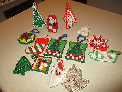 Lot of 14 Handmade Needlepoint Christmas Ornaments - sequin, beads, 3D
