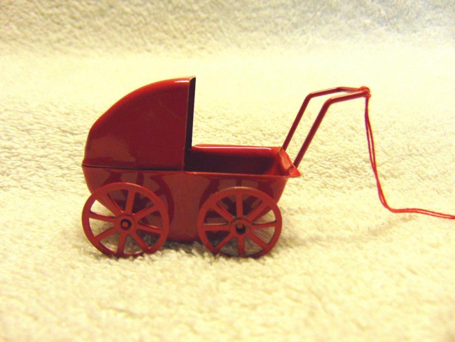 Vintage Painted Metal Baby Buggy Christmas Ornament Dollhouse