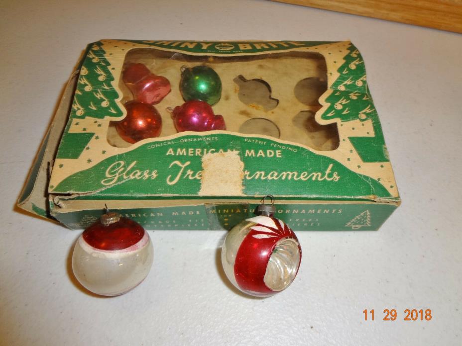 Vintage Miniature Glass Ornaments with box - 2 Vintage Indent Christmas Ornament