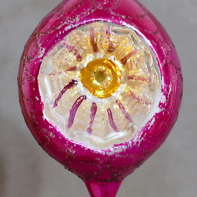Christmas Ornament Glass POLAND Tear Drop INDENT Vintage Fuchsia Hot Pink 3