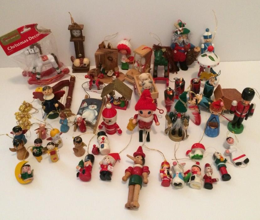 Vintage Wooden Christmas Ornaments Lot of 52