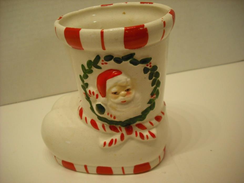 Vintage SANTA CLAUS Face Head Boot Christmas Planter Vase Candy Cane JAPAN