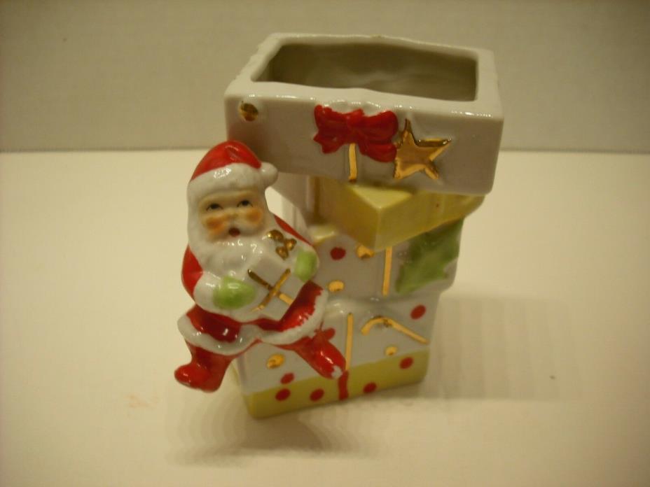 VINTAGE Santa Vase Presents JAPAN Christmas Ceramic China Porcelain Bisque Face