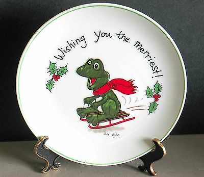Suzy's Zoo Plate Frog Enesco Imports Wishing You Merriest Christmas 1976 FREE SH