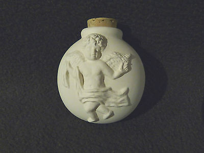 Ceramic white bisque round vessel with cherub  design and scent oil,UNUSUAL, NEW