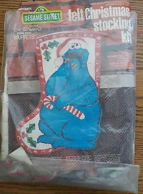 Sesame Street Felt Christmas Stocking Kit ~ Cookie Monster Mostly Finished 1980