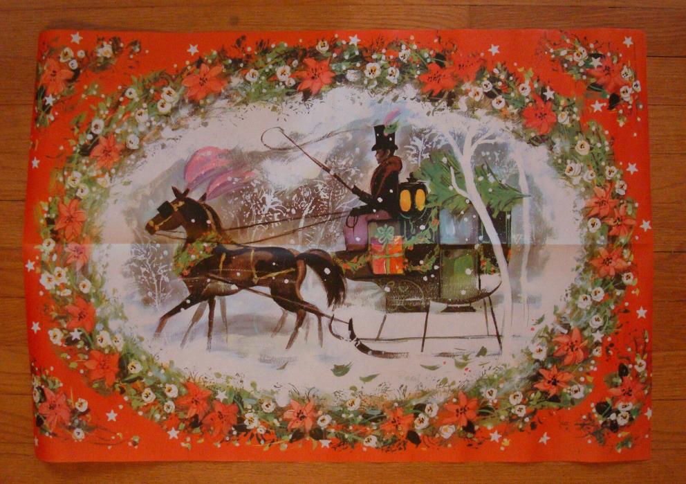 Vintage Royle Christmas Gift Wrap Victorian Sleigh Made in England 2 Flat Sheets