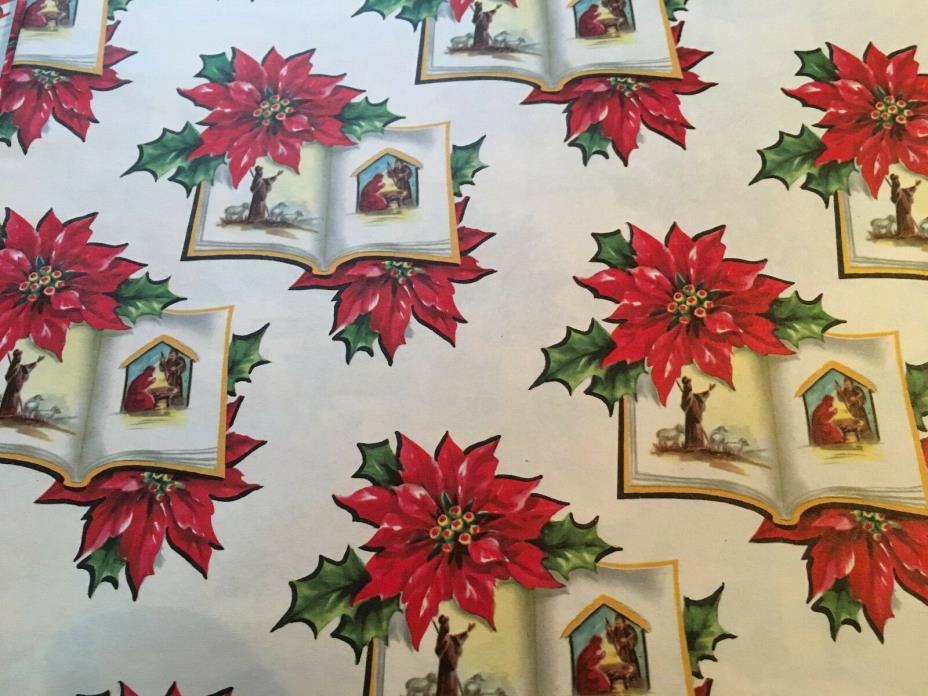 VTG CHRISTMAS WRAPPING PAPER GIFT WRAP MCM 1950 NOS NATIVITY BIBLE SHEPHERDS