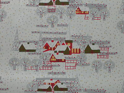 VTG CHRISTMAS WRAPPING PAPER GIFT WRAP MID CENTURY SNOWY VILLAGE SCENE