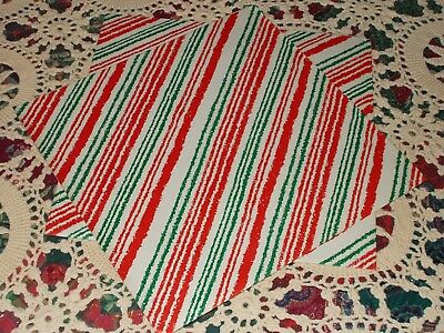 VTG CHRISTMAS WRAPPING PAPER GIFT WRAP 1950 GREEN RED STRIPE 2 SHEETS