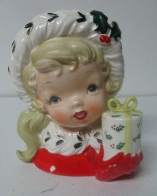 Vintage Christmas Ceramic Lady Head Vase - 1956 NAPCO