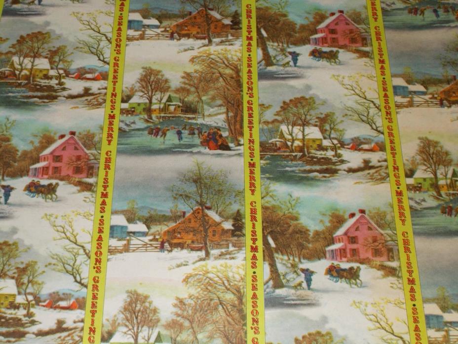 VTG CHRISTMAS WRAPPING PAPER GIFT WRAP 1960 NOS CURRIER & IVES KAYCREST