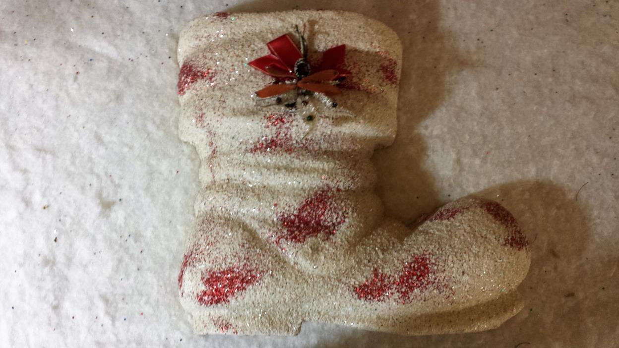 Large Paper Mache Glitter Santa Boot Wall Display Excellent  1940's  11