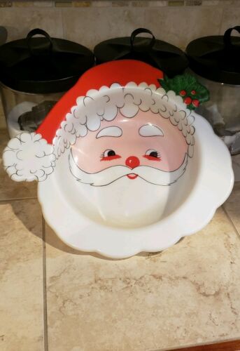 Vintage Christmas Plastic Tray  Santa Claus Face Excellent Condition
