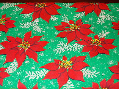 VINTAGE CHRISTMAS WRAPPING PAPER UNUSED GIFT WRAP MCM RED POINSETTIA WHITE HOLLY