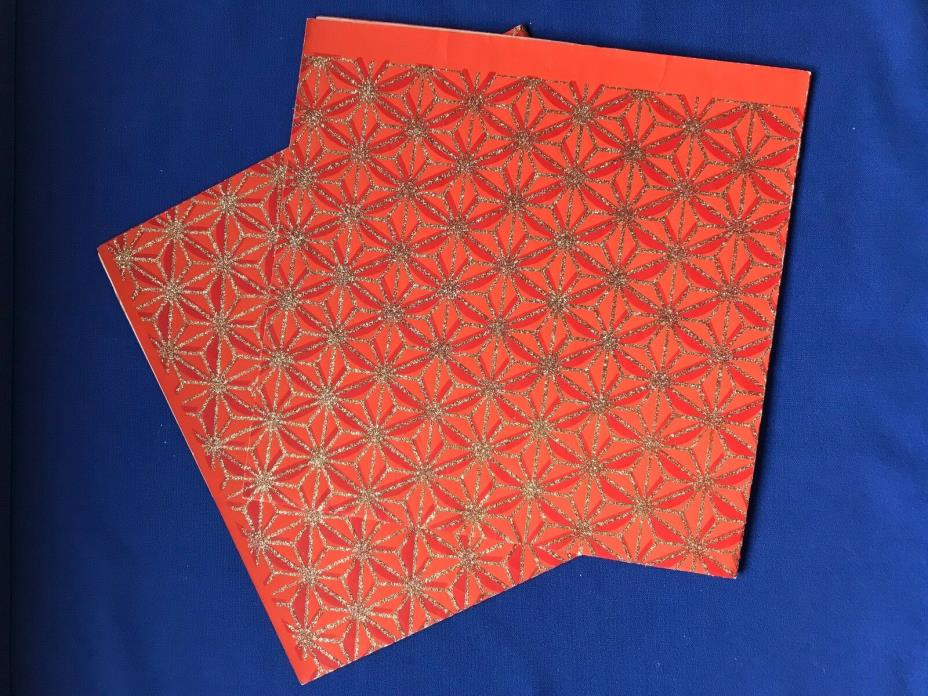 VTG CHRISTMAS WRAPPING PAPER Red Gold Glitter 2 Sheets 20