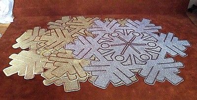 Lot (4) Large Snowflake Shaped Placemats (3) Gold & (1) Silver w/Rubber Backing