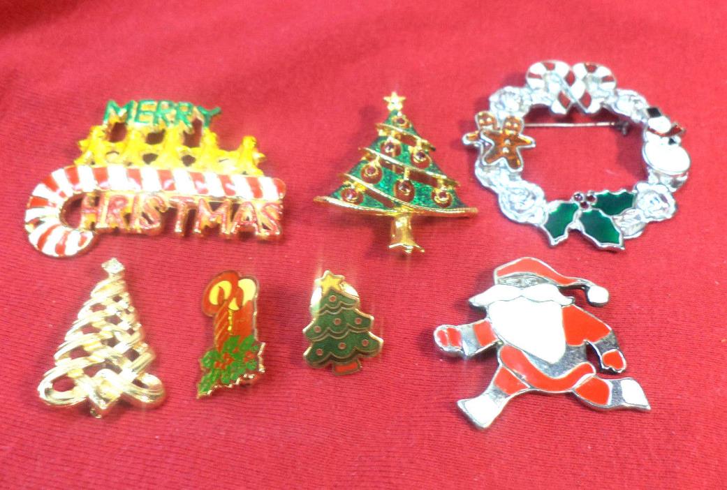 Lot Of 7 Vintage Christmas Brooches Pins 1 Avon, 1 Hallmark