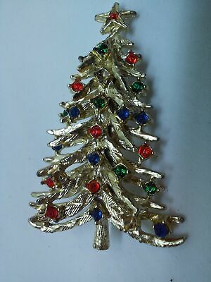 Colored Stones Christmas Tree Brooch Pin