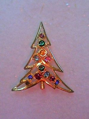 SKI SLOPE CHRISTMAS TREE CRYSTAL BROOCH MADE IN CZECH