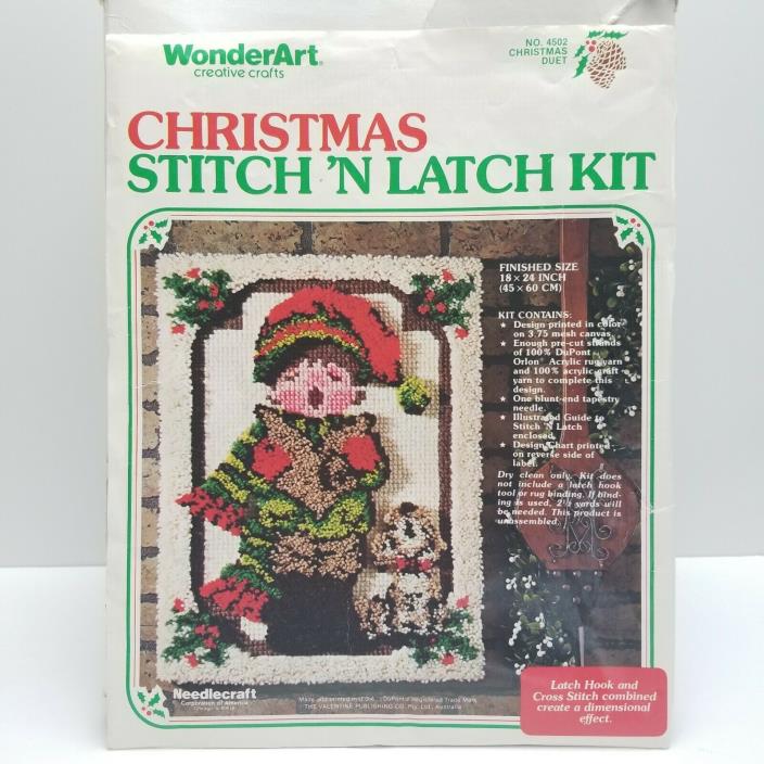 Vintage WonderArt Christmas Duet Wall Art Kit  #4502 Latch Hook Cross Stitch