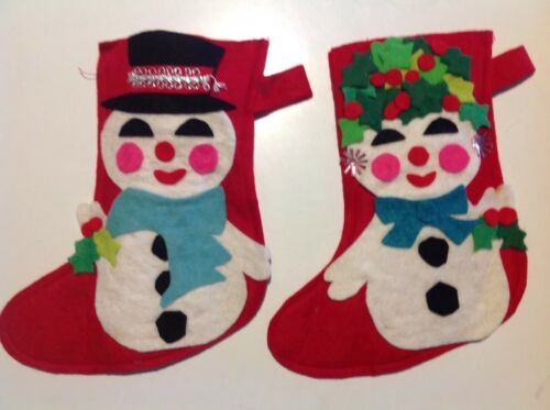 Vtg vintage old FELT Christmas XMAS mini snowman woman STOCKINGs Stocking set