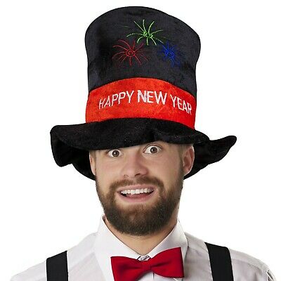 Happy New Year Black Velvet Top Hat. One size fits most Teens/Adults.