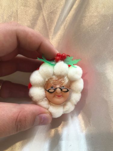 Vintage Mrs. Claus Head In Pom Poms Ornament