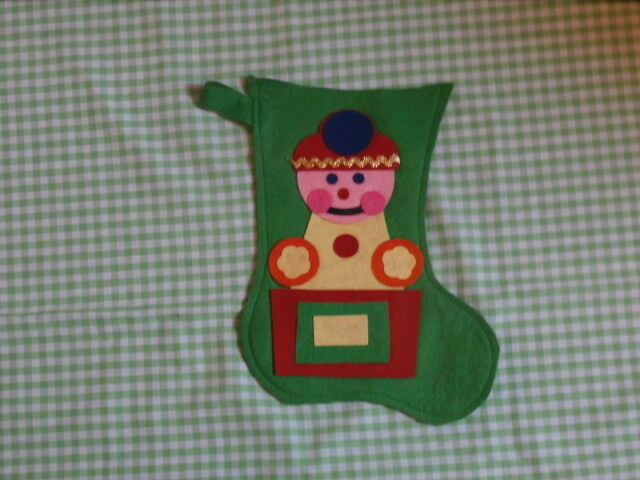 Vintage Felt Christmas Stocking Green with Toy on Front