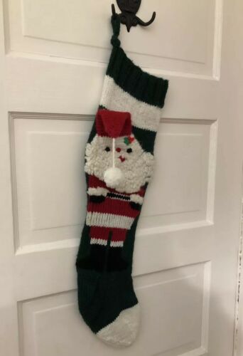 Vintage Hand Knit Christmas Stocking Santa Claus 3D Hat Pom Pom