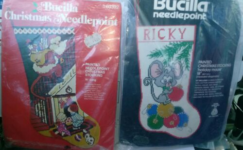 ?? Bucilla Christmas Stocking Painted Needlepoint Kit #60392 Crewel Yarn VHTF+Bn