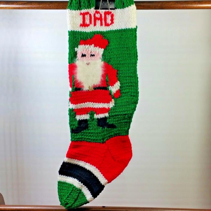 VINTAGE HAND KNITTED SANTA CLAUS WITH ANGORA BEARD CHRISTMAS STOCKING DAD