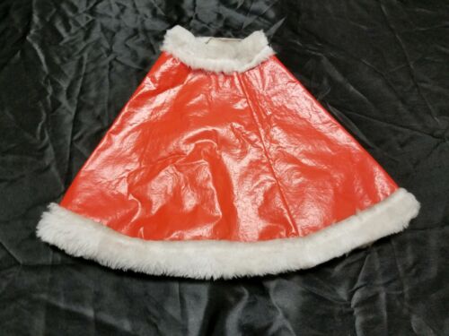 VINTAGE CHRISTMAS TREE SKIRT RED VINYL WITH WHITE FUR SMALL 9
