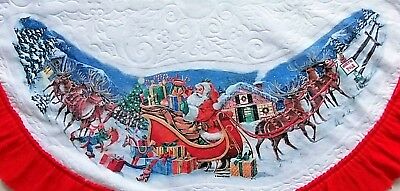 * Vintage Retro Felt Christmas Tree Skirt Santa & Sleigh 40