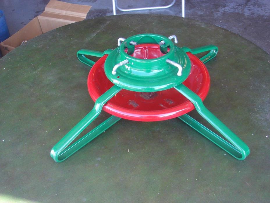VINTAGE METAL RED & GREEN SUPREME CHRISTMAS LARGE TREE STAND WITH FOUR LEGS