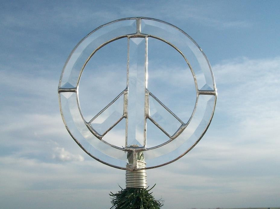 Beveled Glass Peace Symbol Tree Topper, Glass Christmas Tree Toppers
