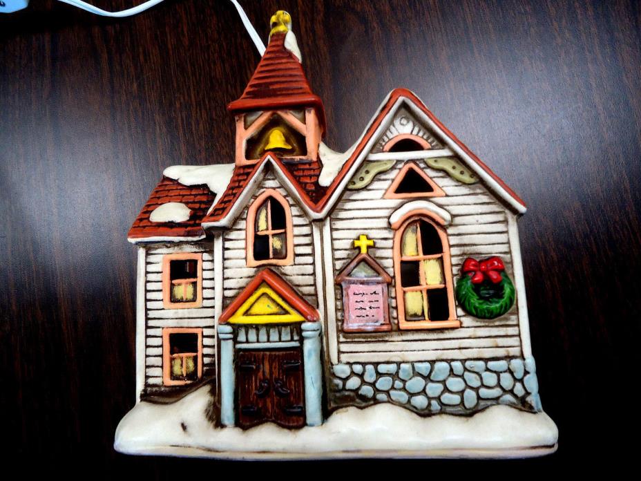 Lefton Friendship Church Lighted Colonial Village Ceramic Building '87 Christmas