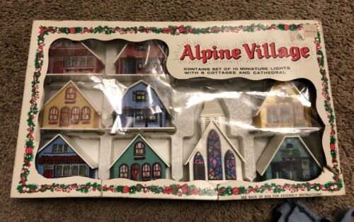 Vintage Christmas Alpine Village Stained Glass Windows LIGHT UP House RARE FIND