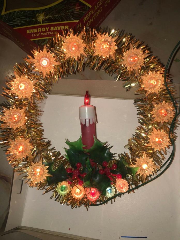 Vtg Christmas Plastic Candle Wreath Light Blow Mold Ornament