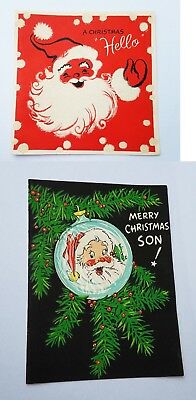 Lot Vintage SANTA CLAUS -  Christmas Card- Fuzzy & Clear Window-cute 1950s 1960s