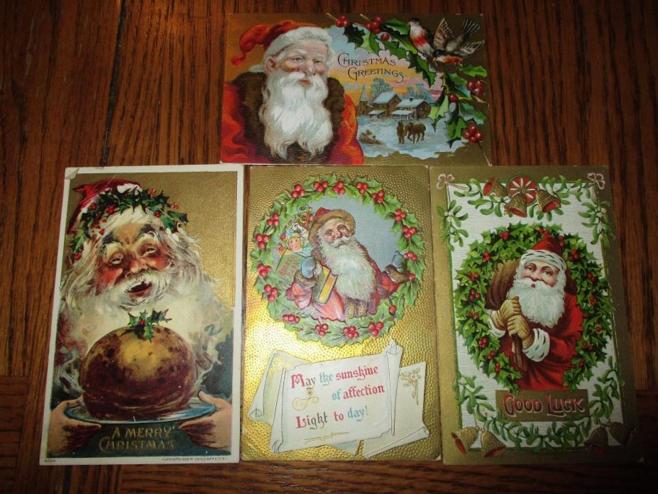 4 Early Embossed Postcards Christmas Greetings