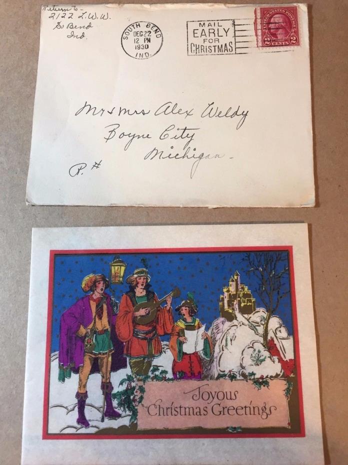 Vintage Christmas Card  1930 Unique Printing