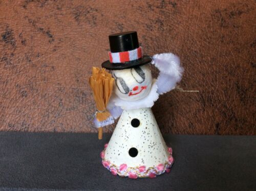 Snowman Vintage Chenille Japan  Top Hat Collar Trim Eyelashes Ornament Chenille