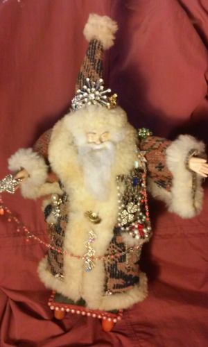 Vitage Rug Santa Jeweled Handmade