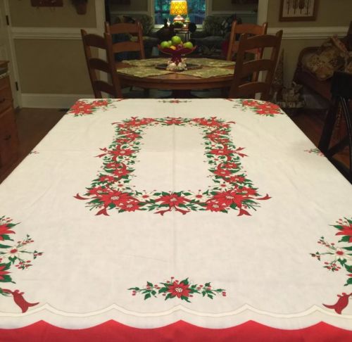 Vintage Christmas Tablecloth ??Poinsettia Design 54