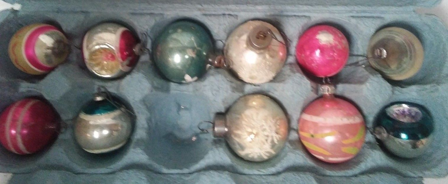 Vintage Hand Blown Christmas Bulbs Ornaments Concave 1940’s Glass See pics!