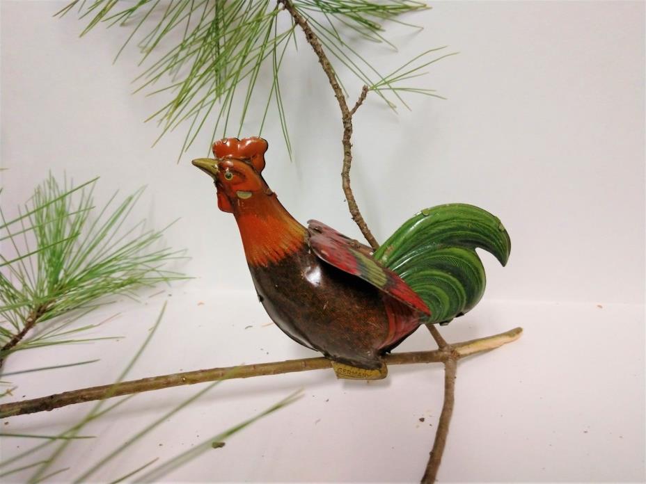 Antique Tin Lithographed Bird Hen Chicken Made in Germany Christmas Ornament