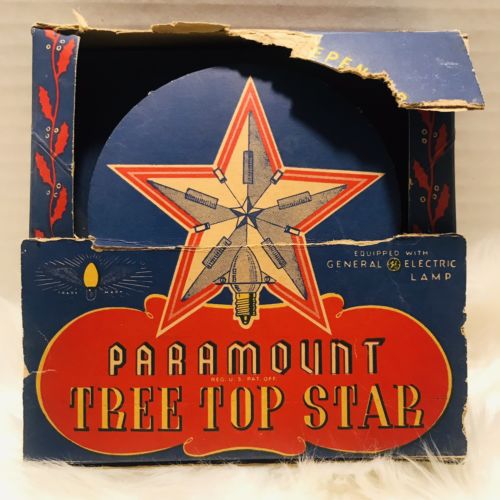 Vintage Paramount Tree Top Star 1940's w/ Original Box Star Topper USA WORKS!