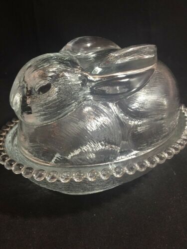 Vintage Glass Rabbit On A Nest Dish 1970s Hobnail Edge No Chips Rabbits Easter