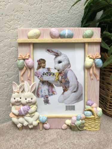 Spring Easter Bunny 3D Collectible Picture Frame 9.5 x 7.5 Basket Eggs EXC